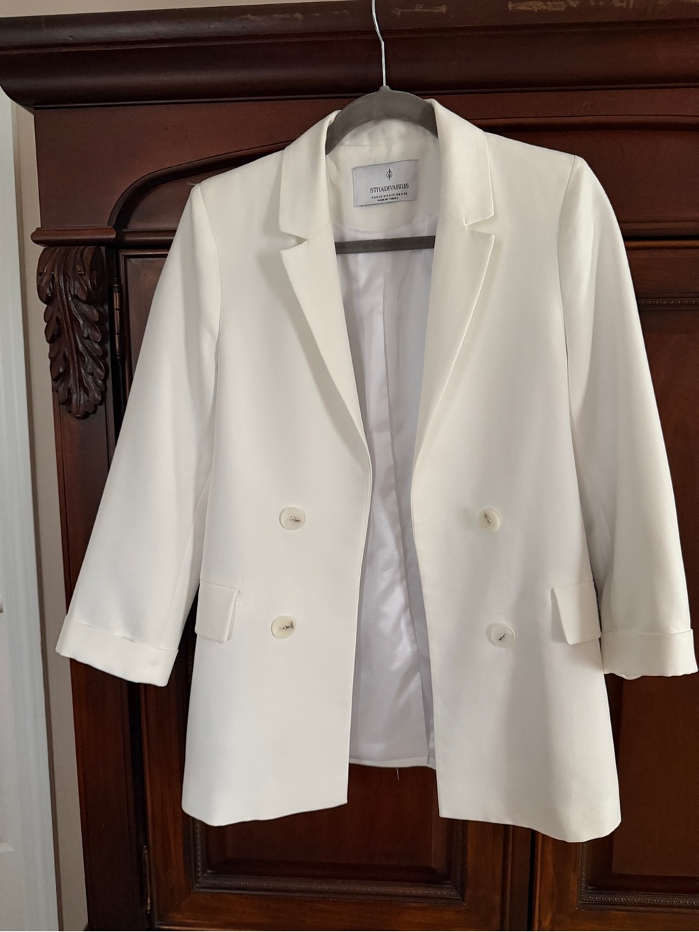 stradivarius White Double-Breasted Blazer